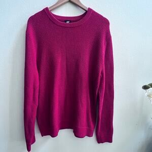 H & M Men's Chunky Knit Crewneck Red Sweater Shirt Size X-Large Cotton Blend